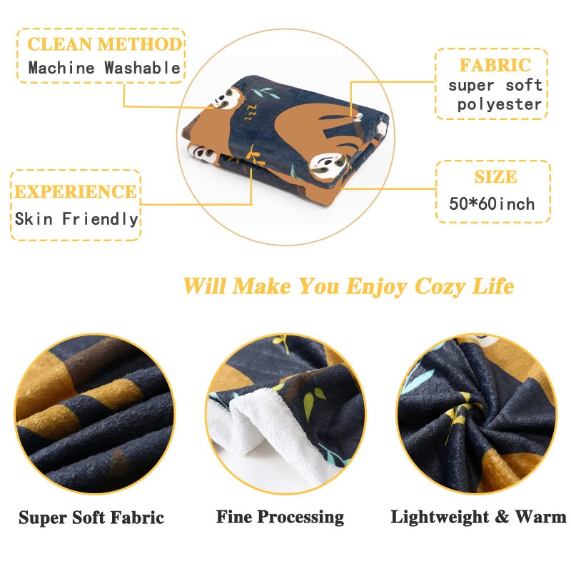 Blytheyes Sloth Blanket Throw Blanket Flannel Blanket Cute Kids Blanket Bed Blanket Super Soft Flannel Sofa Blanket Sloth Blanket for Office  Bedroom  Travel  All Seasons 50 * 60inch - Image 5